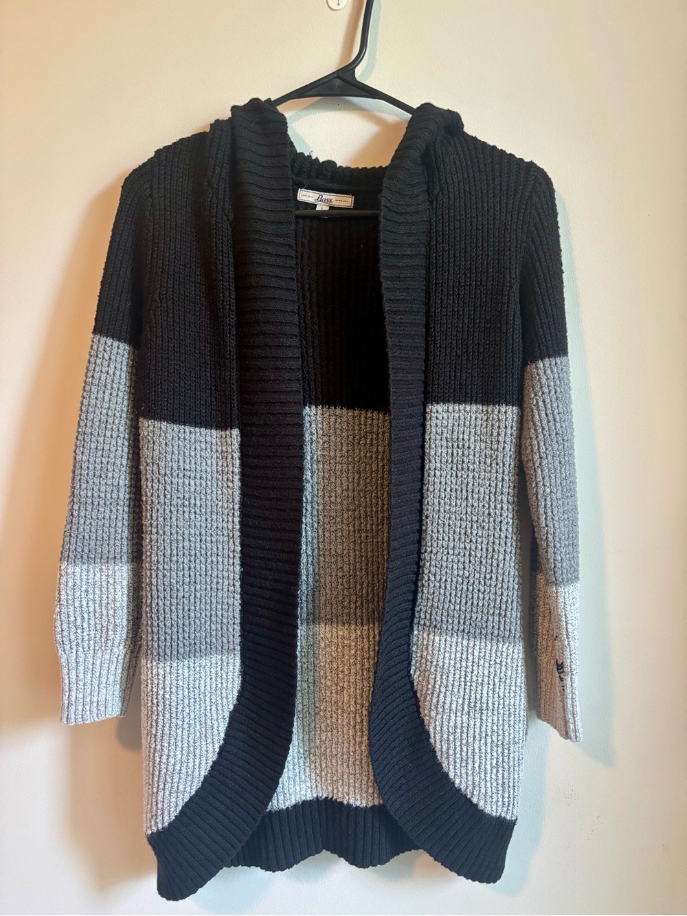 Bass Black & Gray Hooded Colorblock Open Cardigan